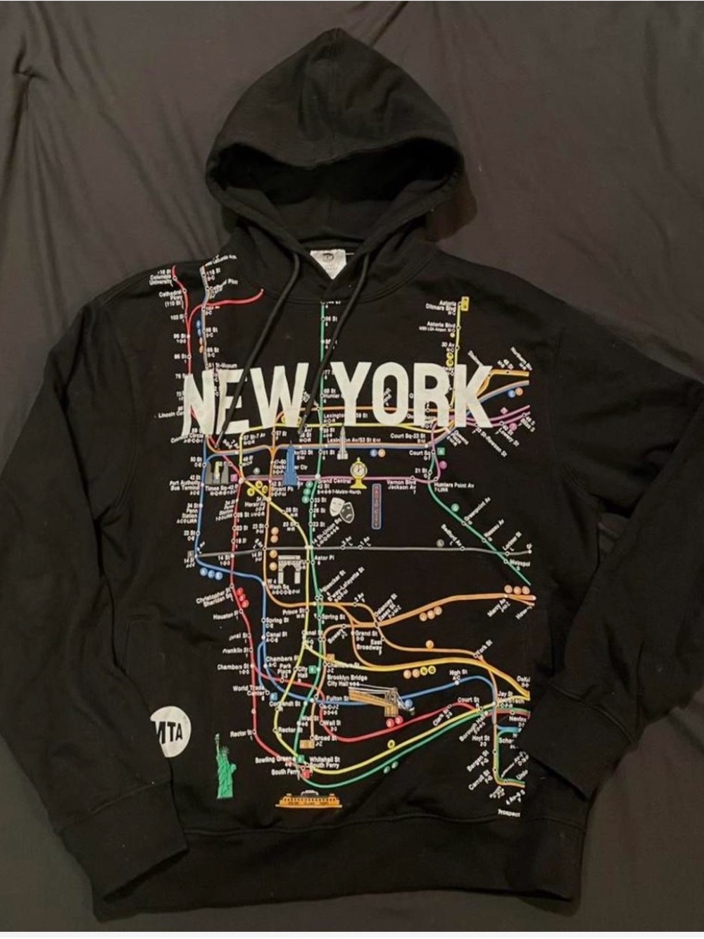 MTA Black Hoodie with Colorful New York Subway Map Graphic